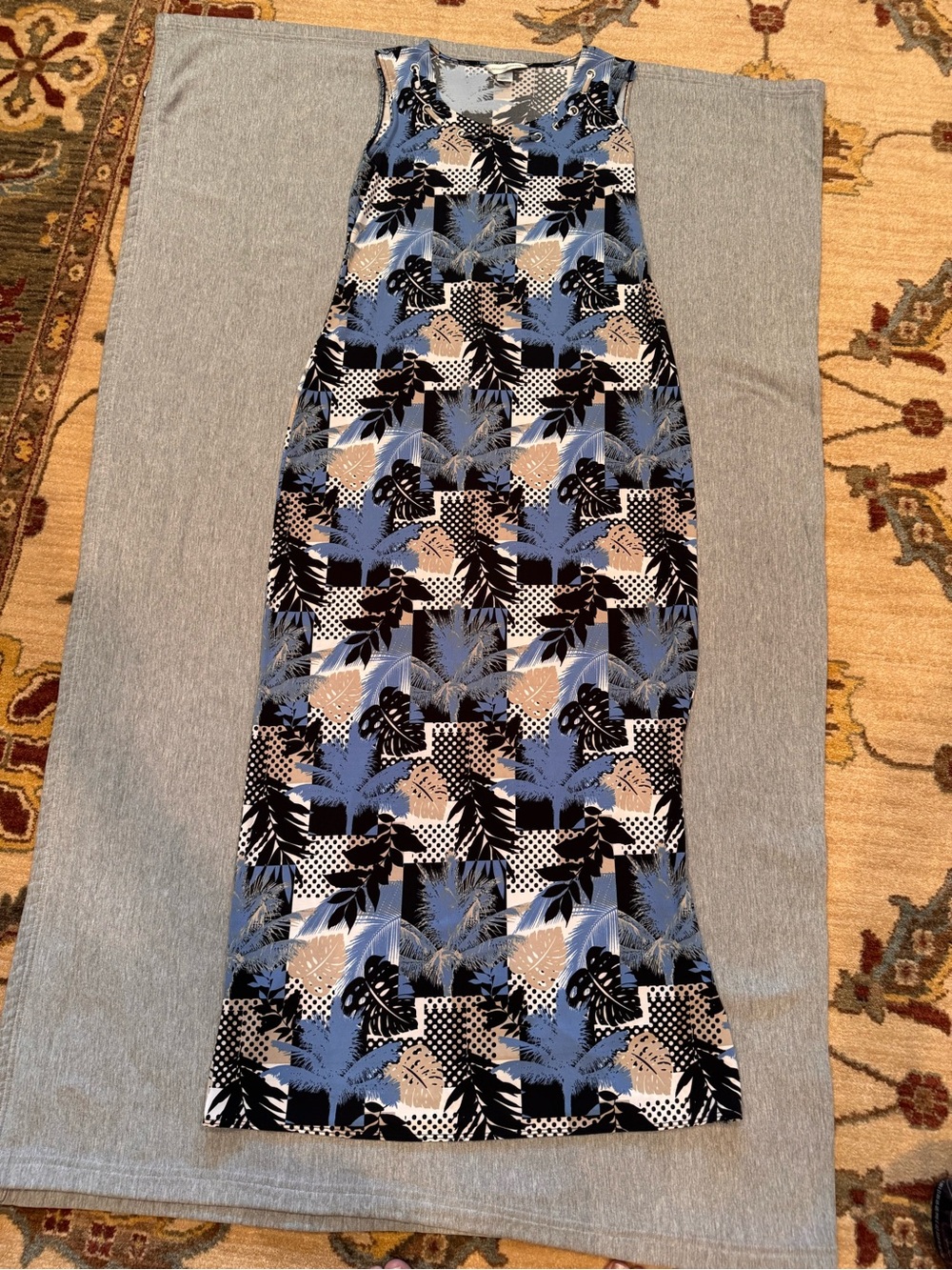 Christopher & Banks Blue Black and Beige Patterned Maxi Skirt